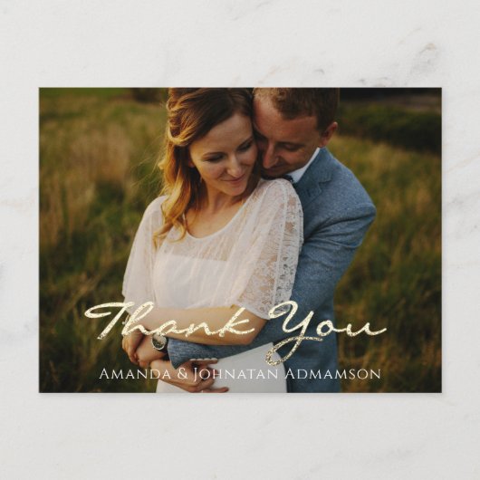 Carte Postale Merci En Amour Mariage Photo Gold Script Blanc (Devant)