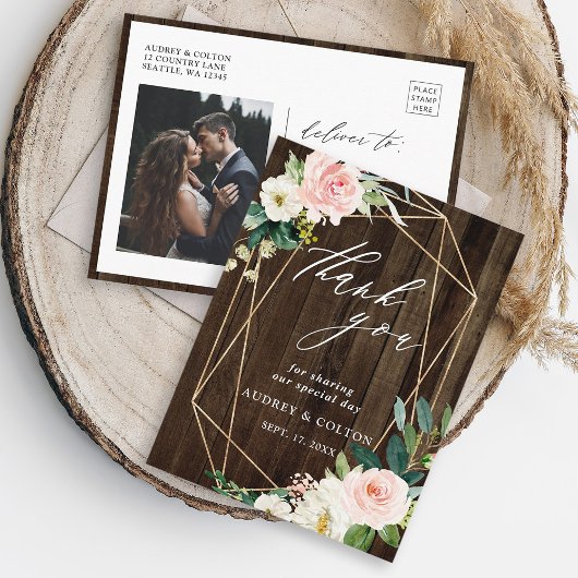 Carte Postale Merci en bois rustique géométrique Floral