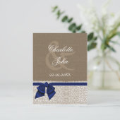 Carte Postale MERCI en dentelle bleu marine et blanc FAUX (Debout devant)