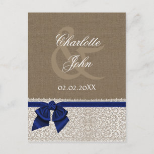 Carte Postale MERCI en dentelle bleu marine et blanc FAUX