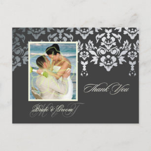 Carte Postale Merci en dentelle Faux Argent Damask Photo/do-it-y