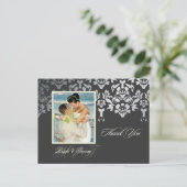 Carte Postale Merci en dentelle Faux Argent Damask Photo/do-it-y (Debout devant)