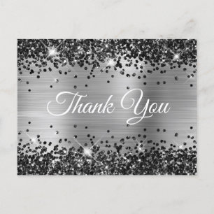 Carte Postale Merci en paillettes noires brillantes sur papier d