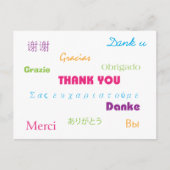 Carte Postale Merci en plusieurs langues rose bleu violet vert (Devant)