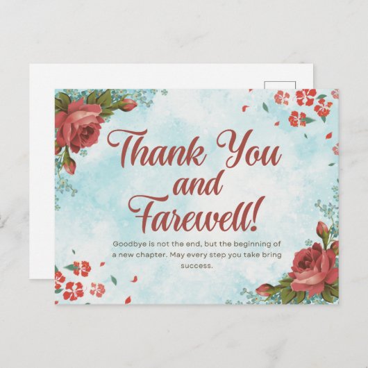 Carte Postale Merci et adieu (Devant / Derrière)