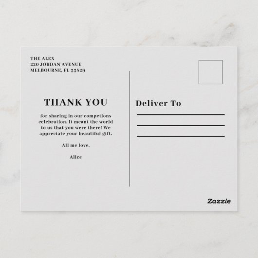 Carte postale Merci et félicitations (Dos)