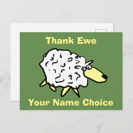 Carte Postale Merci Ewe Fun Sheep Design (Devant / Derrière)