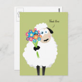 Carte Postale Merci Ewe Sheep avec Merci de fleurs (Devant / Derrière)