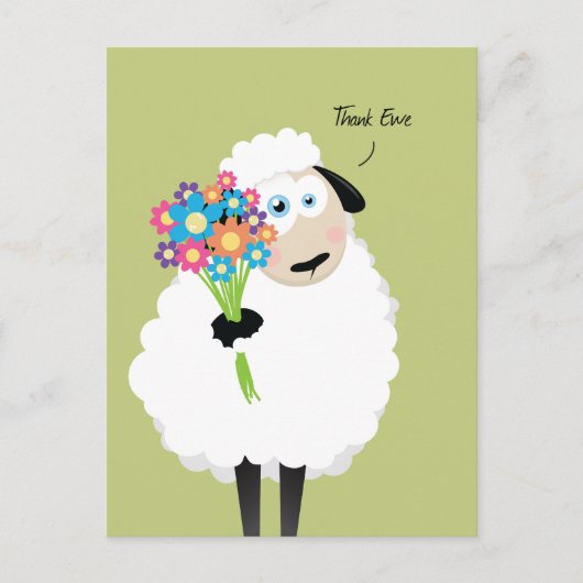 Carte Postale Merci Ewe Sheep avec Merci de fleurs (Devant)