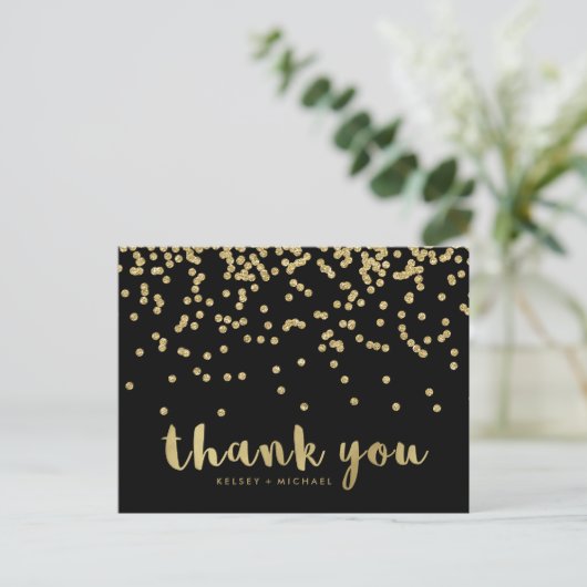 Carte Postale Merci | Faux Gold Confetti en noir (Debout devant)