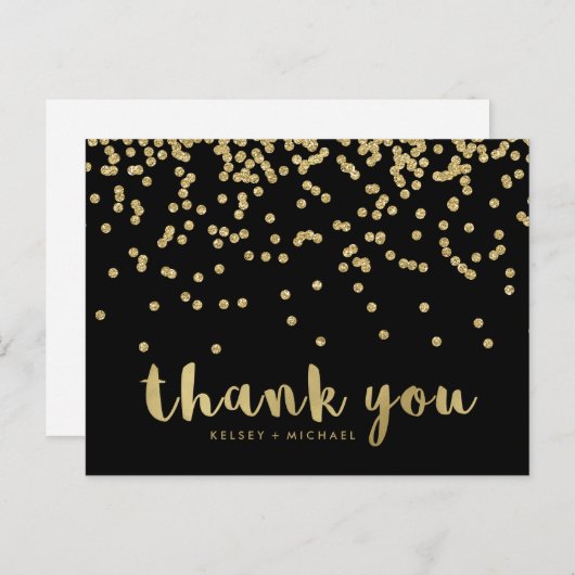 Carte Postale Merci | Faux Gold Confetti en noir (Devant / Derrière)