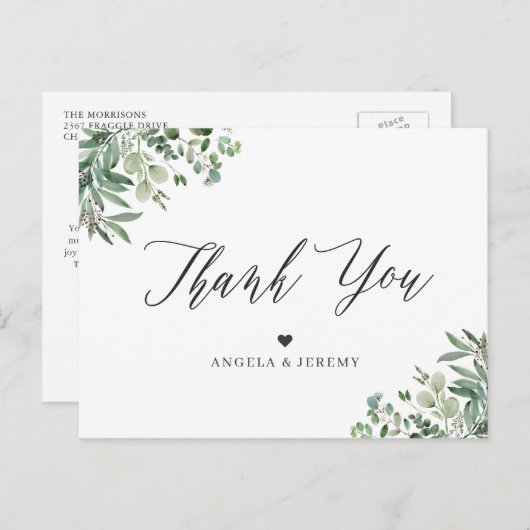 Carte Postale Merci Feuille de l'Eucalyptus vert (Devant / Derrière)