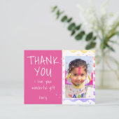 Carte postale Merci fille rose anniversaire (Debout devant)