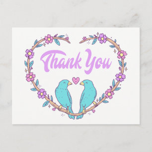 Carte Postale Merci Fleur de coeur de tourtereaux turquoise viol