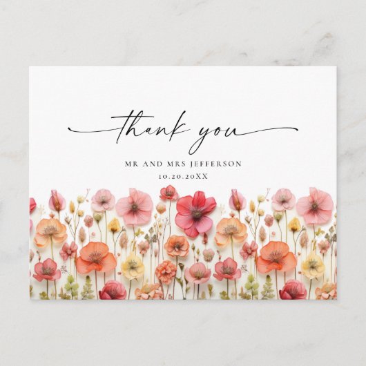 Carte Postale Merci Fleur sauvage Retro Pastel Pink Boho (Devant)