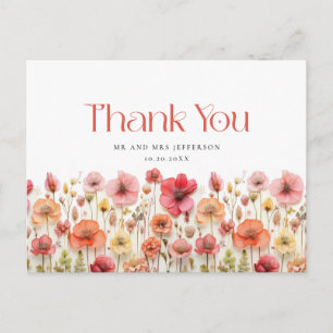 Carte Postale Merci Fleur sauvage Retro Pastel Pink Boho