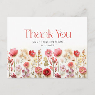 Carte Postale Merci Fleur sauvage Retro Pastel Pink Boho