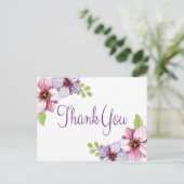 Carte Postale Merci Floral Aquarelle Fleur pourpre (Debout devant)
