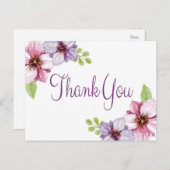 Carte Postale Merci Floral Aquarelle Fleur pourpre (Devant / Derrière)