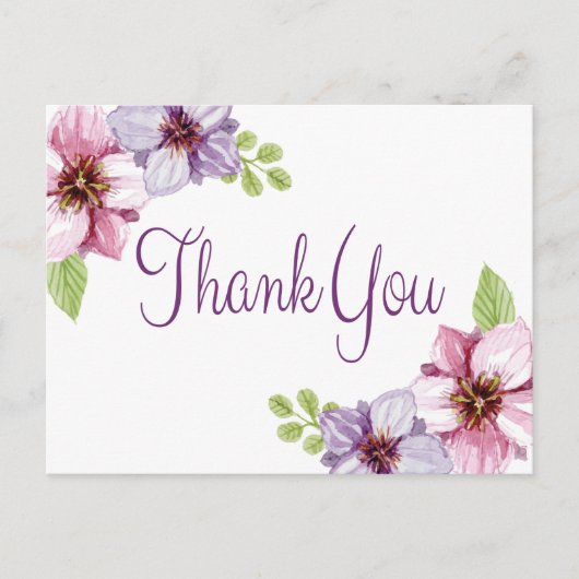 Carte Postale Merci Floral Aquarelle Fleur pourpre (Devant)