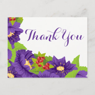 Carte Postale Merci Floral Aquarelle Fleurs violettes
