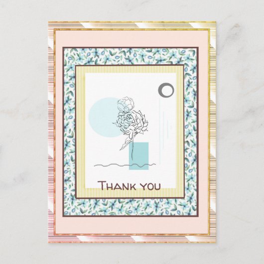 Carte Postale Merci Floral Blue Gold Spark Abstrait (Devant)