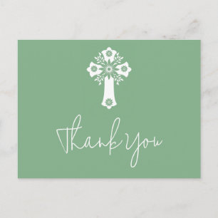 Carte postale Merci Floral Christening Sage Green