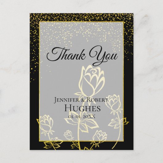 Carte Postale Merci floral Faux Gold Foil Confetti (Devant)