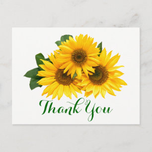 Carte Postale Merci Floral Fleur de soleil Jaune & Fleurs vertes