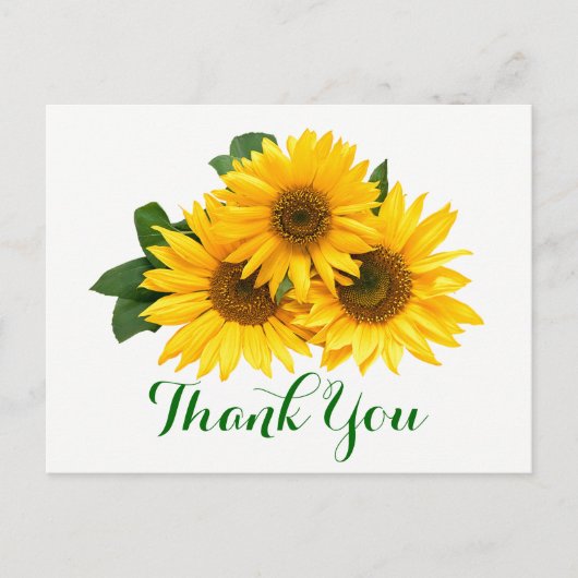 Carte Postale Merci Floral Fleur de soleil Jaune & Fleurs vertes (Devant)