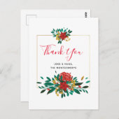Carte Postale Merci floral moderne rouge vert et or Noël (Devant / Derrière)