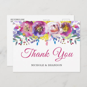 Carte postale Merci Floral Or Fuchsia brillant