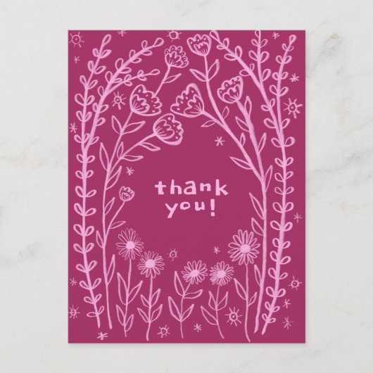 Carte Postale MERCI Floral Whimsical Sketch Doodle (Devant)