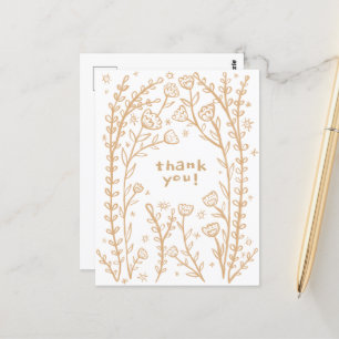 Carte Postale MERCI Floral Whimsical Sketch Doodle