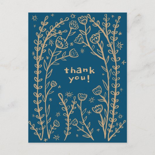 Carte Postale MERCI Floral Whimsical Sketch Doodle (Devant)