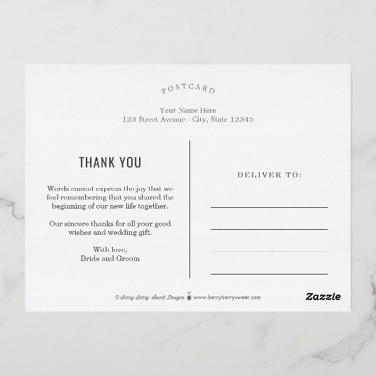 Carte postale Merci FOIL Script Moderne (Verso)