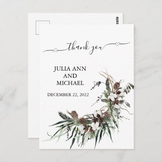 Carte Postale Merci Foliing hiver Noël Mariage en coton (Devant / Derrière)