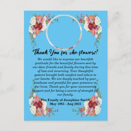 Carte Postale Merci Funéraire Pour Fleurs Après La Mort (Devant)