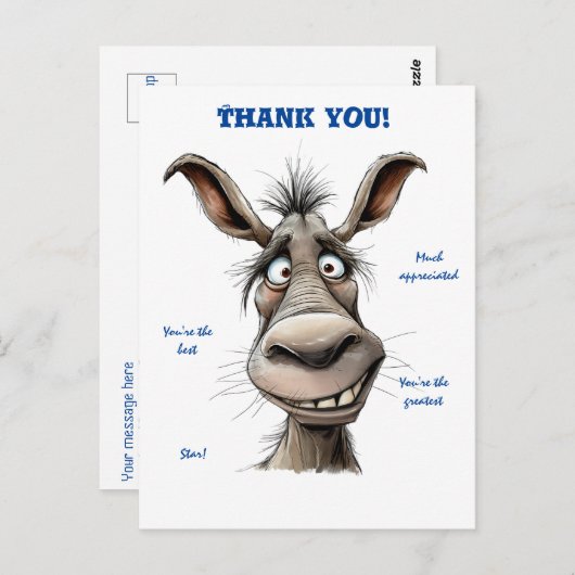 Carte postale Merci Funny Donkey (Devant / Derrière)
