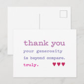 Carte Postale Merci. Générosité sans comparaison. Vraiment. (Devant / Derrière)