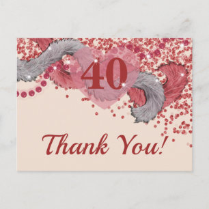 Carte Postale Merci Glam 40e Anniversaire Paillettes Rouges & Pl