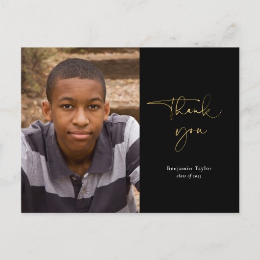 Carte Postale Merci Gold & Black Graduation avec photo (Devant)