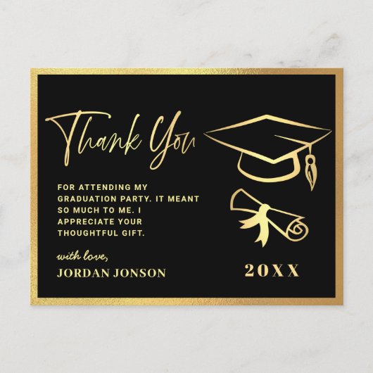 Carte Postale Merci Gold Black Modern Graduation Party (Devant)