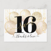 Carte Postale Merci Gold Luxury Sweet 16 Ballons d'anniversaire (Devant)