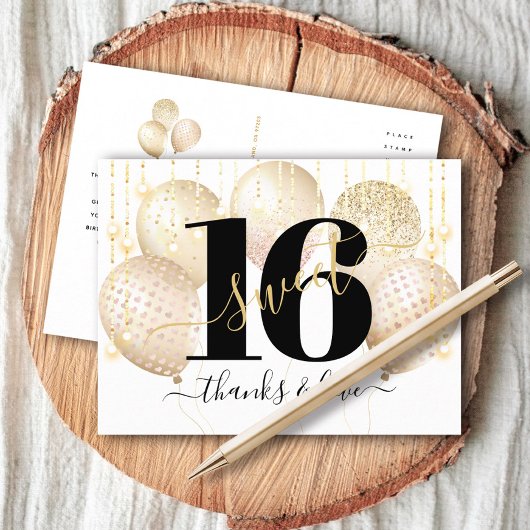 Carte Postale Merci Gold Luxury Sweet 16 Ballons d'anniversaire