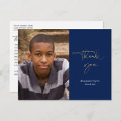 Carte Postale Merci Gold & Navy Blue Graduation avec photo (Devant / Derrière)