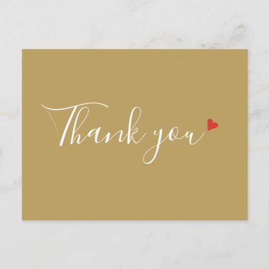 Carte postale Merci Gold Red Heart Script Business (Devant)