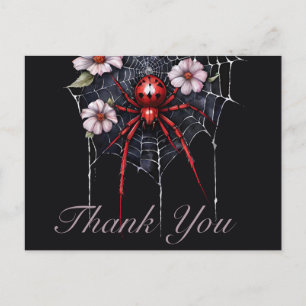 Carte Postale Merci gothique rouge et noir Floral Spiderweb