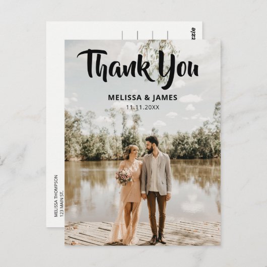 Carte Postale Merci Gras Script Mariage photo (Devant / Derrière)