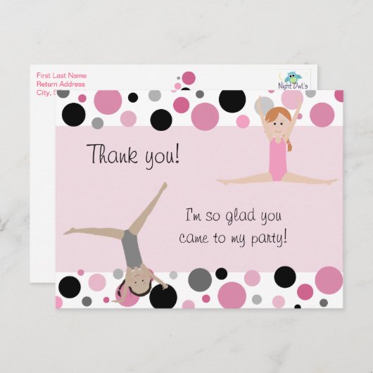 Carte Postale Merci Gymnastique en rose, gris et noir (Devant / Derrière)